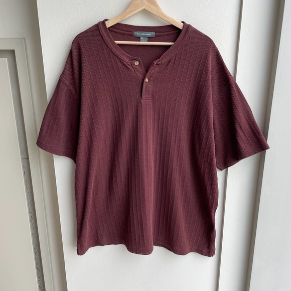 y2k Basic Equipment Brown Ribbed Knit Henley Short-Sleeve | 2X - Picture 8 of 8
